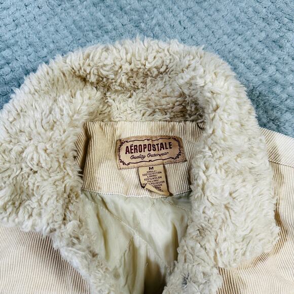 Vintage y2k aeropostale light tan corduroy sherpa collar button down jacket M - Picture 3 of 5